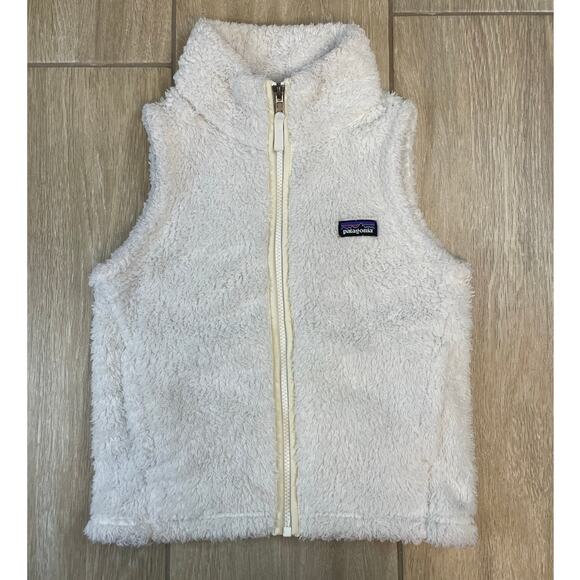 Patagonia Girls Los Gatos Furry Fleece Vest White Size S 7-8 Zip Up - Picture 1 of 10